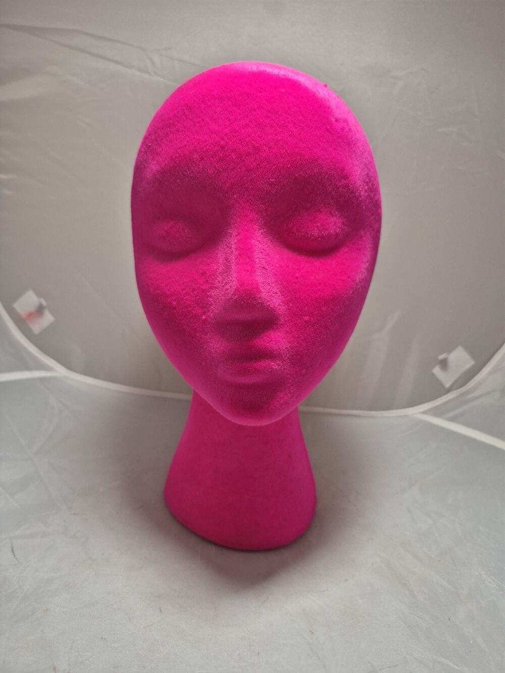 💥 Vintage Retro Mid Century Velvet Felt Flocked Mannequin Head Hot Pink 1960s
